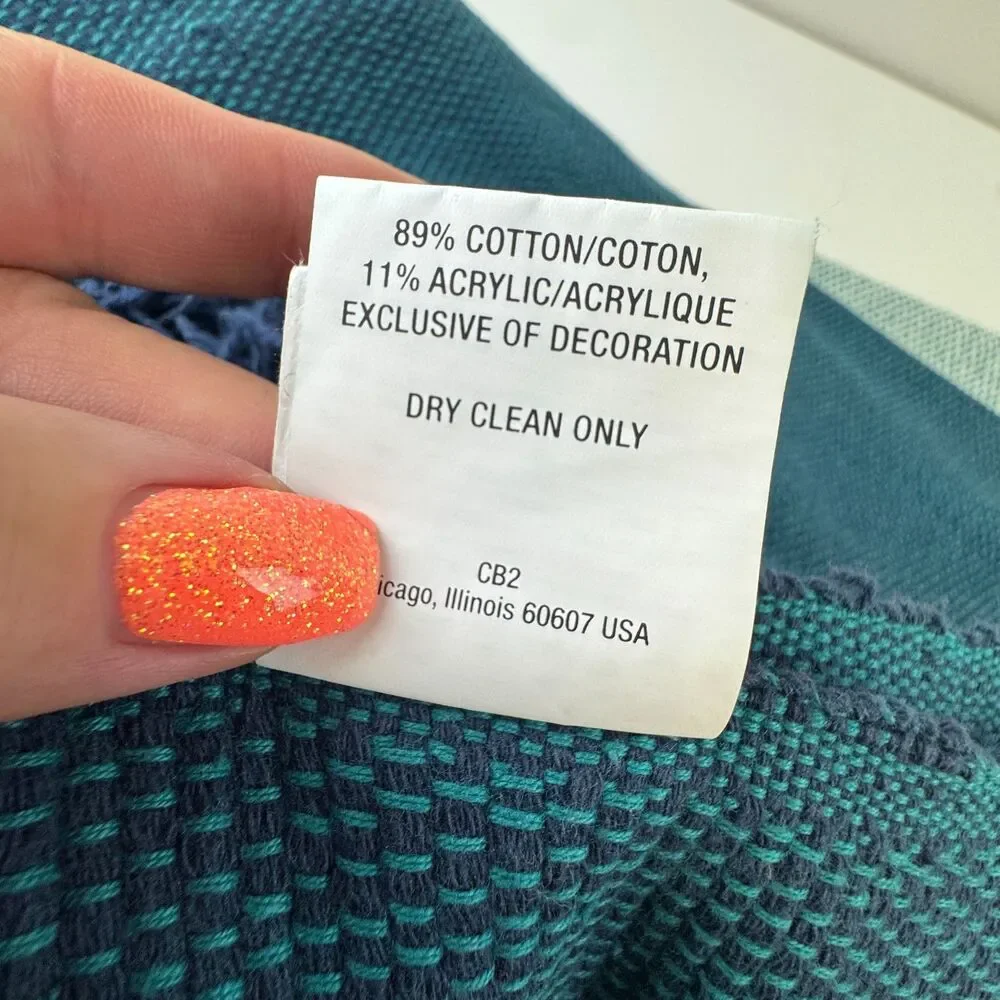 CB2 x Ross Cassidy Umi Teal Striped Throw Blanket Tassels Rare/Discontinued